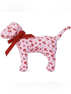 NWT PINK Victoria's Secret Pink & Red Cherry-Print Plush Dog Toy